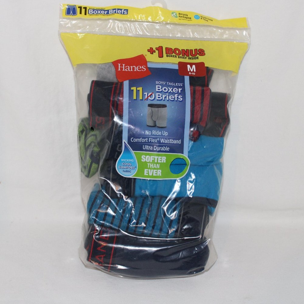 Hanes 11 Pairs Boys Boxer Briefs  Sz. Med. (8-10)